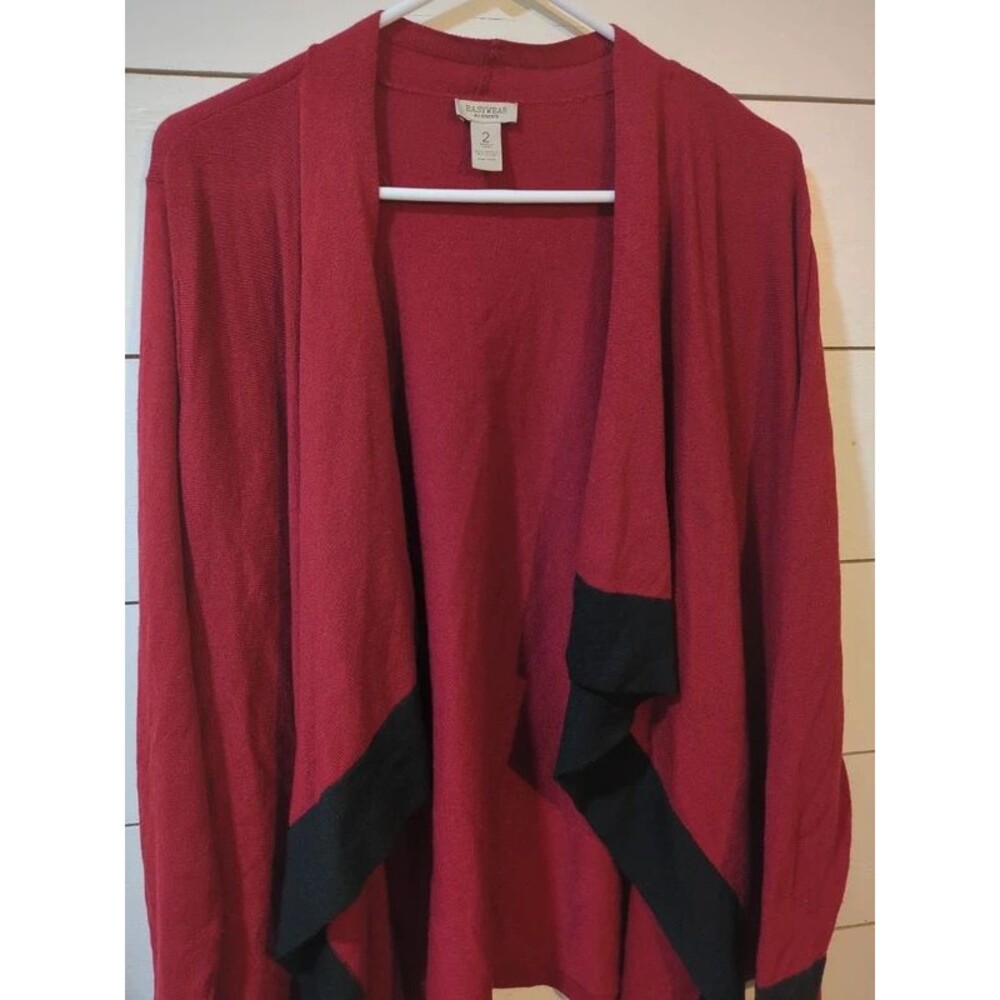 Easy wear by Chico's size 2 red black cardigan winter holiday Christmas